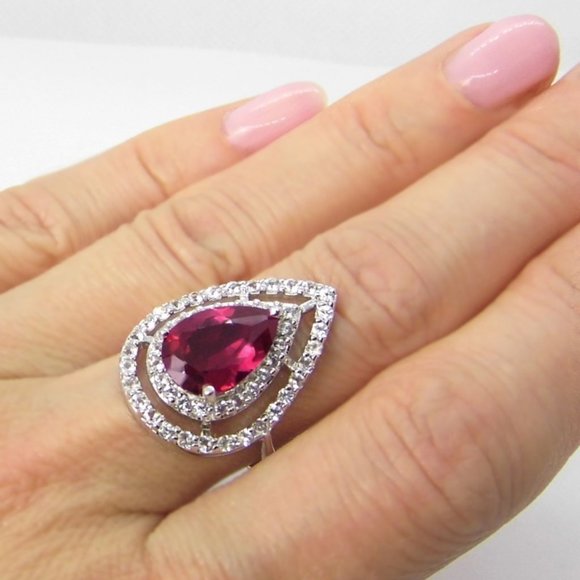 3.65ctw Halo White Topaz & Lab Pink Sapphire Ring - Picture 5 of 9